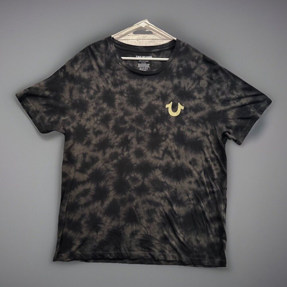 True Religion Mens Tie Dye T Shirt Size XXXL 3XL Black World Tour Graphic Tee